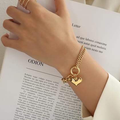 Gold-Plated Stainless Steel Anti Tarnish Heart Shaped Link Bracelet