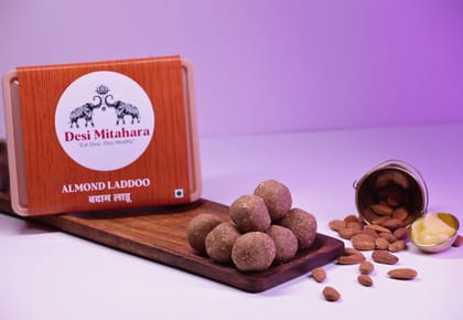 Desi Mitahara's Almond Ladoo - Made with Almond, Jaggery & Cow Ghee - Traditional Indian Sweet - Healthy, Nutritious Snack - 360g Pack - No Artificial Colours - Suitable for All Ages