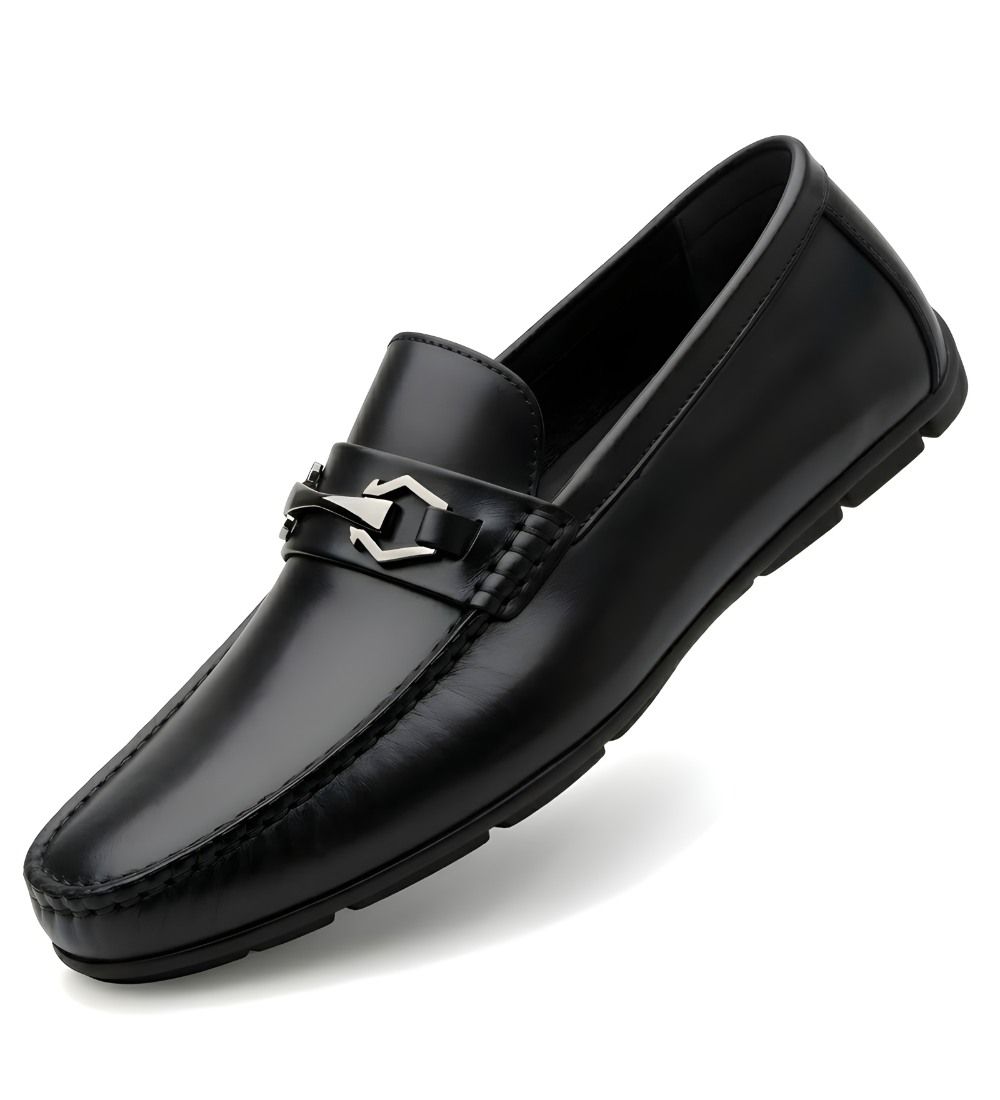 Men's Synthetic Leather Solid Slip-On Casual Loafers With Metal Bit (Black)