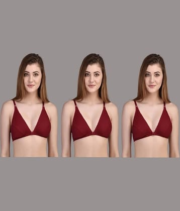 Zourt Pack of 3 Cotton Non Padded Women's Everyday Bra ( Maroon )