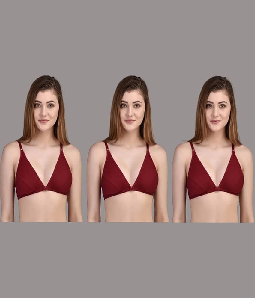 Zourt Pack of 3 Cotton Non Padded Women's Everyday Bra ( Maroon )