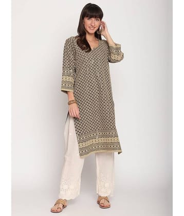 Queenley - Beige Cotton Women's Straight Kurti ( Pack of 1 )