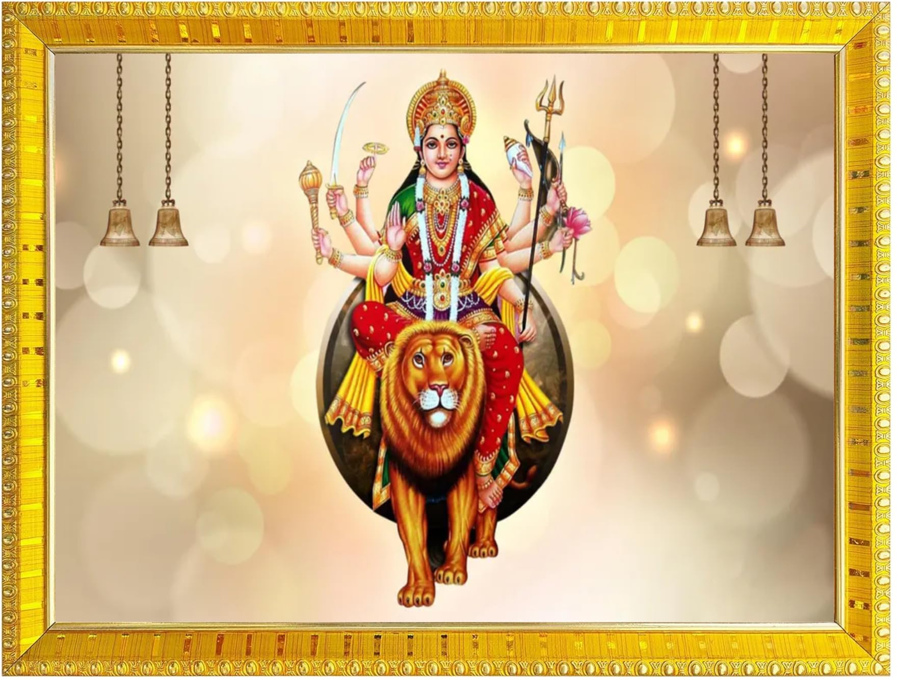 NOKKES Sherawali maa veshno maa durga maa photo Golden 5X7 Inch Photo Frame_AQW39