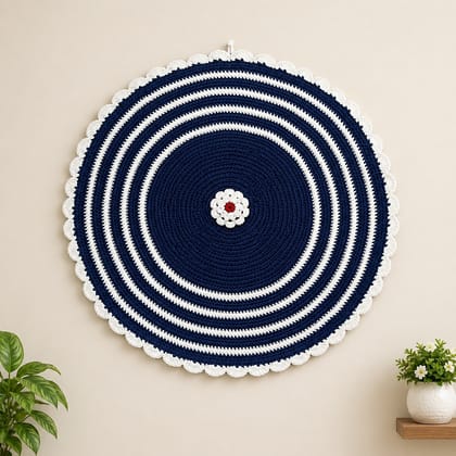 Handmade Circular Navy Blue and White Crochet Wall Hanging Handmade Circular Navy Blue and White Crochet Wall Hanging