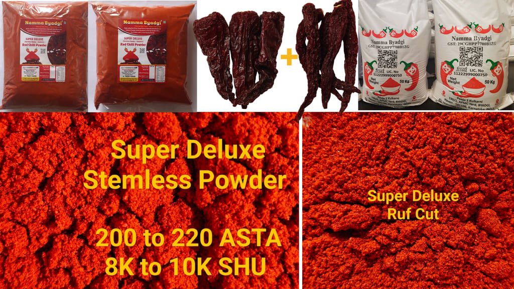 Namma Byadgi's Super Deluxe Red Chilli Powder - 1 KG |  Blend of Kashmri and Byadgi Red Chilli | Stemless Red Chilli Powder