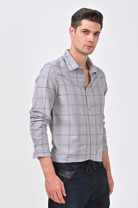 Alfonso - Blended Fabric Check Shirt - Grey-M-40 / GREY