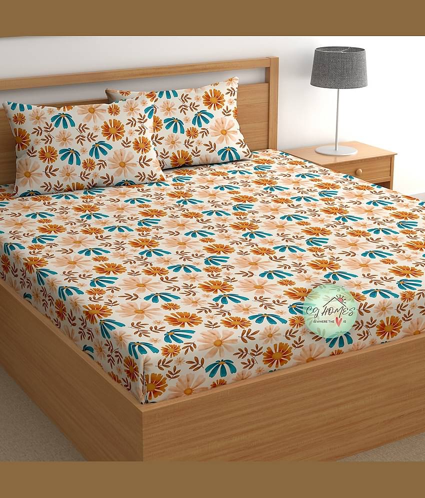 CG HOMES Poly Cotton 1 Double Bedsheet with 2 Pillow Covers ( Orange )