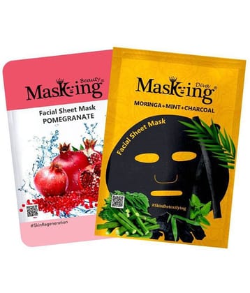 Masking BeautyDiva Pomegranate, Moringa, Mint and Charcoal Face Sheet Mask Masks 50 ml Pack of 2