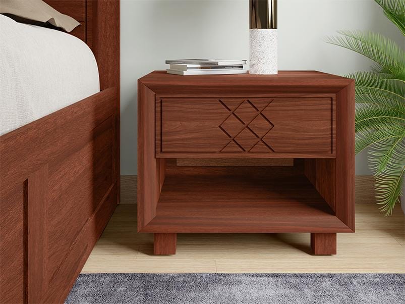 CrissCross Solidwood Bedside Table - 1-Year Warranty, Natural, Knockdown