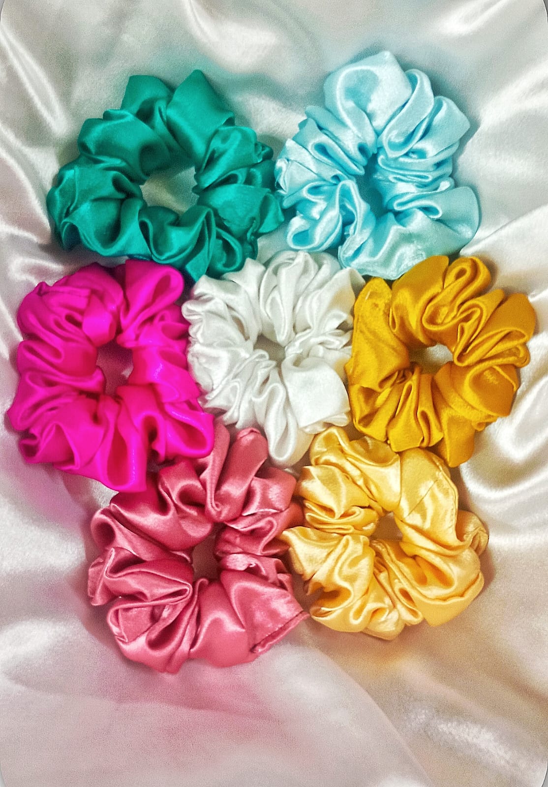 Assorted Satin Hair Scrunchies - Set of 7