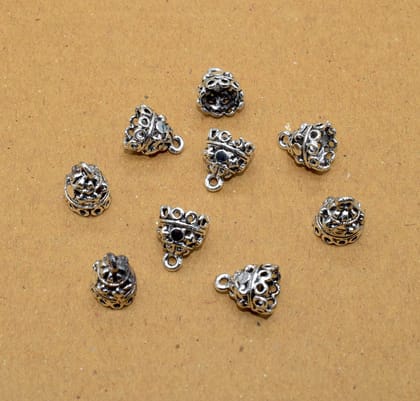 German Silver Metal Oxidize Silver Plated Handmade Jhumka/Jhumki Earrings Base for Jewelry Making. , MGBG-046-Per Packet of Approx 14 Pair (50 Gram) / 14X10 MM