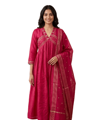 Women's Pink Embroidered Chanderi Silk Suit Set