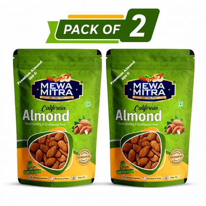 MewaMitra Premium Californian Almonds 500g (Pack of 2 x 250g) | Natural & Fresh Badam Giri | Raw Dry Fruits | High Protein Healthy Snack