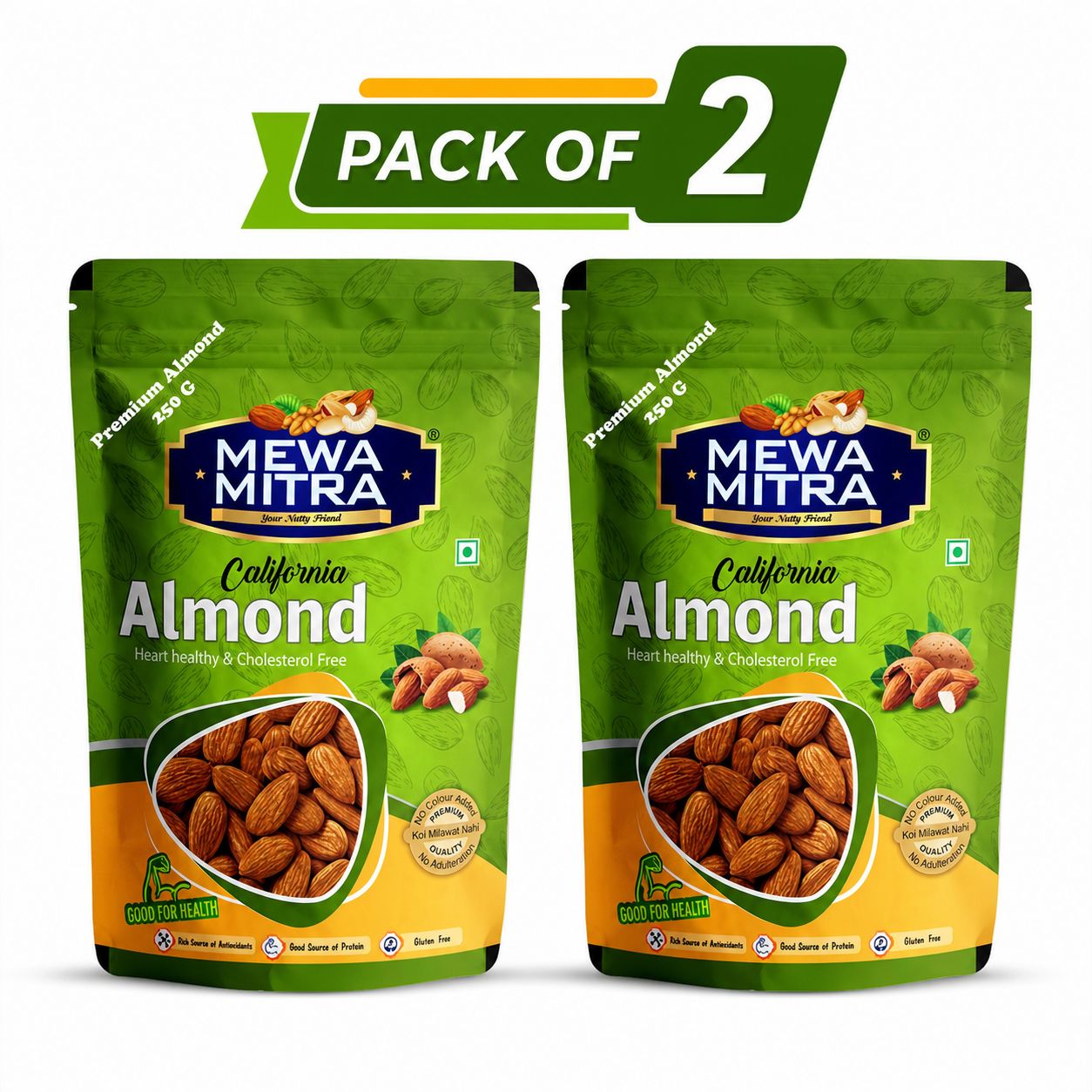MewaMitra Premium Californian Almonds 500g (Pack of 2 x 250g) | Natural & Fresh Badam Giri | Raw Dry Fruits | High Protein Healthy Snack