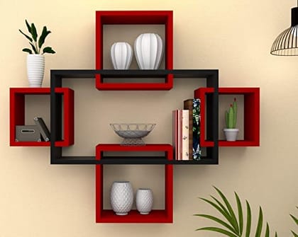 Interlocking Red and Black Floating Wall Shelves Interlocking Red and Black Floating Wall Shelves