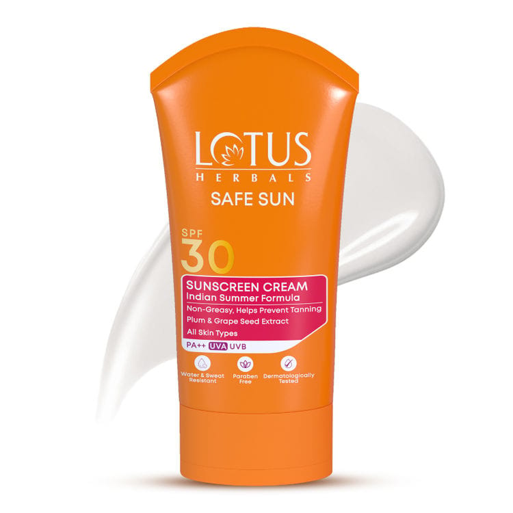 Lotus Herbals Safe Sun Sunscreen Cream PA++ UVA SPF-30 UVB Indian Summer Formula (100g)