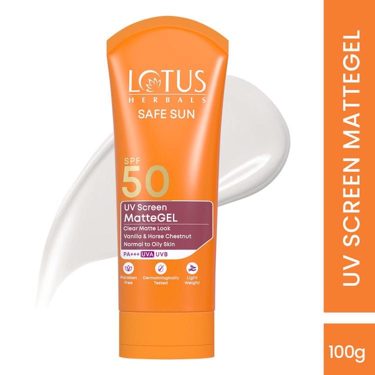 Lotus Herbals Safesun Uv Screen Matte Gel Sunscreen SPF 50 PA+++ In Vivo Tested No White Cast (100g)