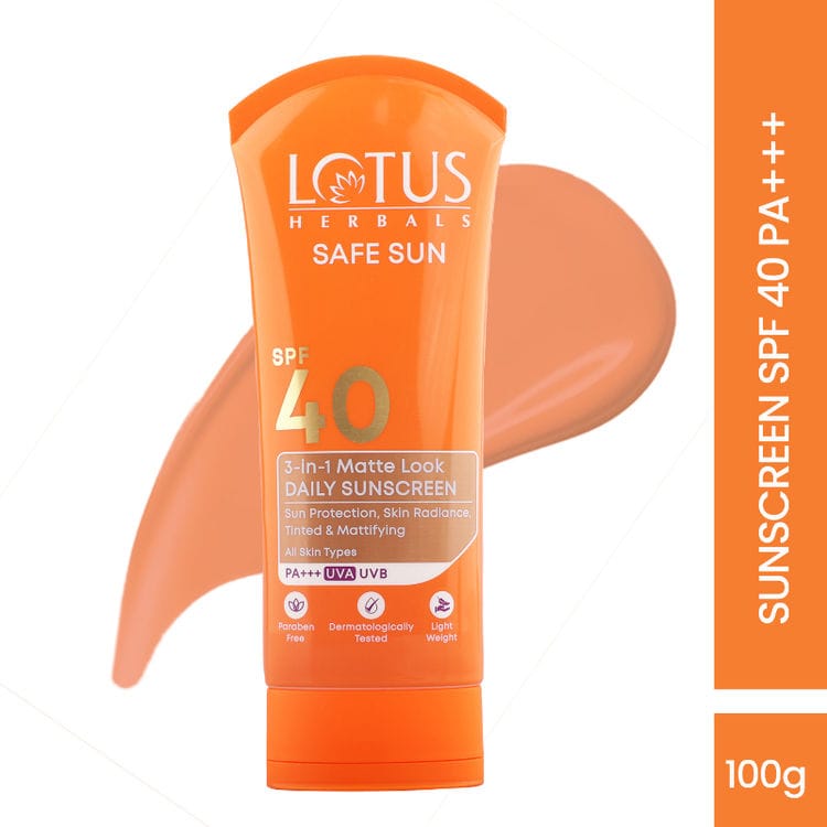 Lotus Herbals Safesun 3In1 Matte Look Tinted Sunscreen SPF 40 PA+++ In Vivo Tested Matte Finish (100g)