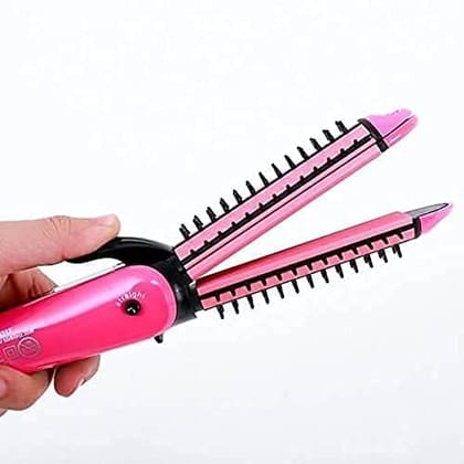 New Nova NHC-8890 3 in 1 Hair Straightener and Curler (Pink)(Straightener & curler for women & men)