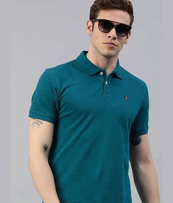 Merriment Pack of 1 Cotton Blend Regular Fit Solid Half Sleeves Men's Polo T Shirt ( Teal Blue )