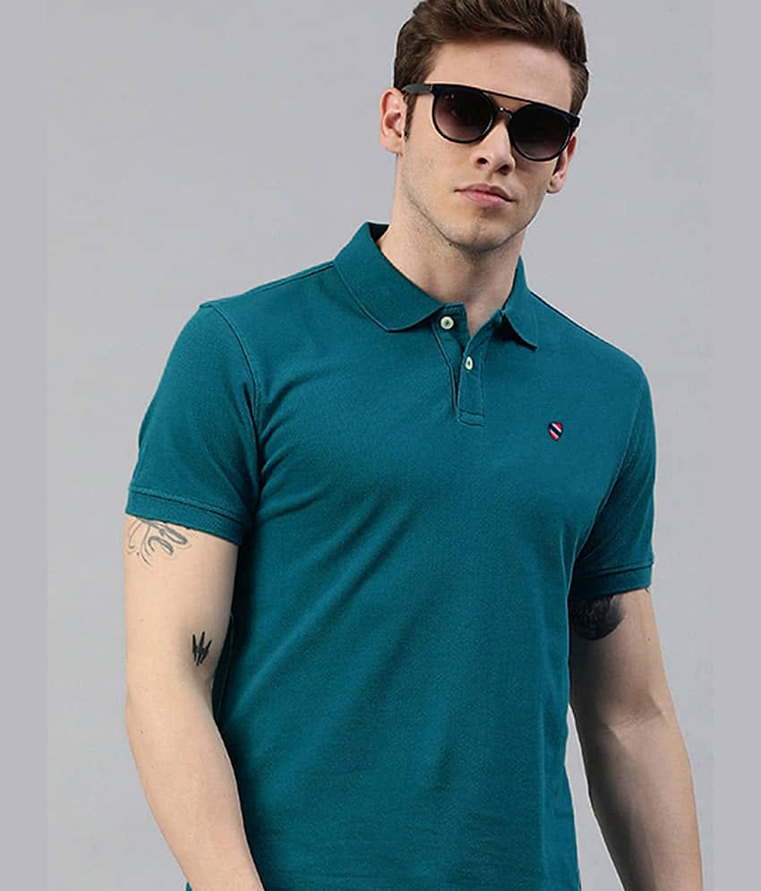 Merriment Pack of 1 Cotton Blend Regular Fit Solid Half Sleeves Men's Polo T Shirt ( Teal Blue )