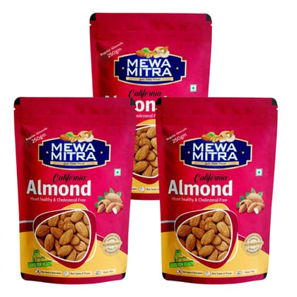 MewaMitra Regular Almonds 750g (Pack of 3 x 250g) | Badam Giri | Natural Raw Almonds | Healthy Dry Fruits | Daily Snack Nuts