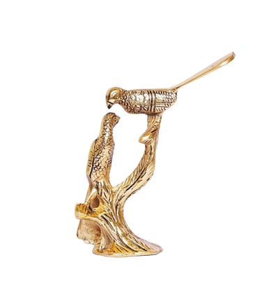 DreamKraft Kissing Love Birds Couple Sitting on Tree Branch for Home Decor, Showpiece Figurines (Gold Color, 13x5x17 cm)