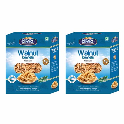 MewaMitra Premium Walnut Kernels 500g (Pack of 2 x 250g) | Akhrot Giri Without Shell | Light Golden Walnuts | Omega-3 Rich Healthy Dry Fruits