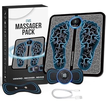 Foot Massager Pain Relief Wireless Electric EMS Massage  Portable Folding Automatic with 8 Mode19 Intensity for Therapy New Model-2026 & Body Massager (Large)