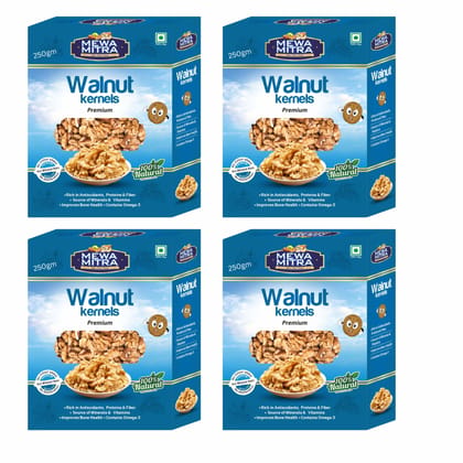 MewaMitra Premium Walnut Kernels 1kg (Pack of 4 x 250g) | Akhrot Giri Without Shell | Light Golden Walnuts | Omega-3 Rich Healthy Dry Fruits