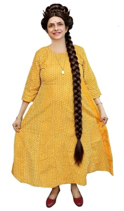 Women's Cotton Chikan Embroidered Kurta | Size M | Anarkali Kurti | Mustard Yellow