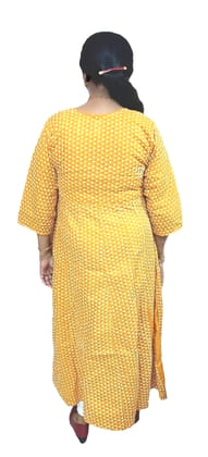 Women's Cotton Chikan Embroidered Kurta | Size M | Anarkali Kurti | Mustard Yellow