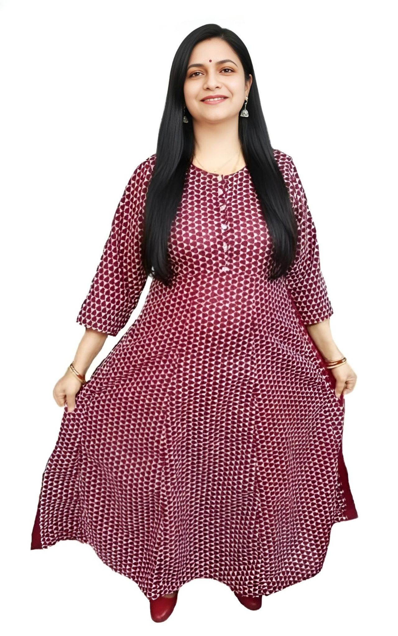 Women's Cotton Chikan Embroidered Kurta | Size M | Flared Anarkali Kurti |