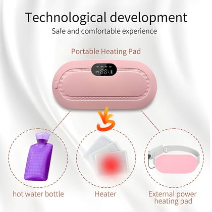 Portable Cordless Heating Pad for Menstrual Cramps Relief | 33-Speed Temperature Adjustment & 4 Massage Modes | Up to 60°C Heating | Rechargeable Period Pain Relief Massager for Back & Belly | Pink