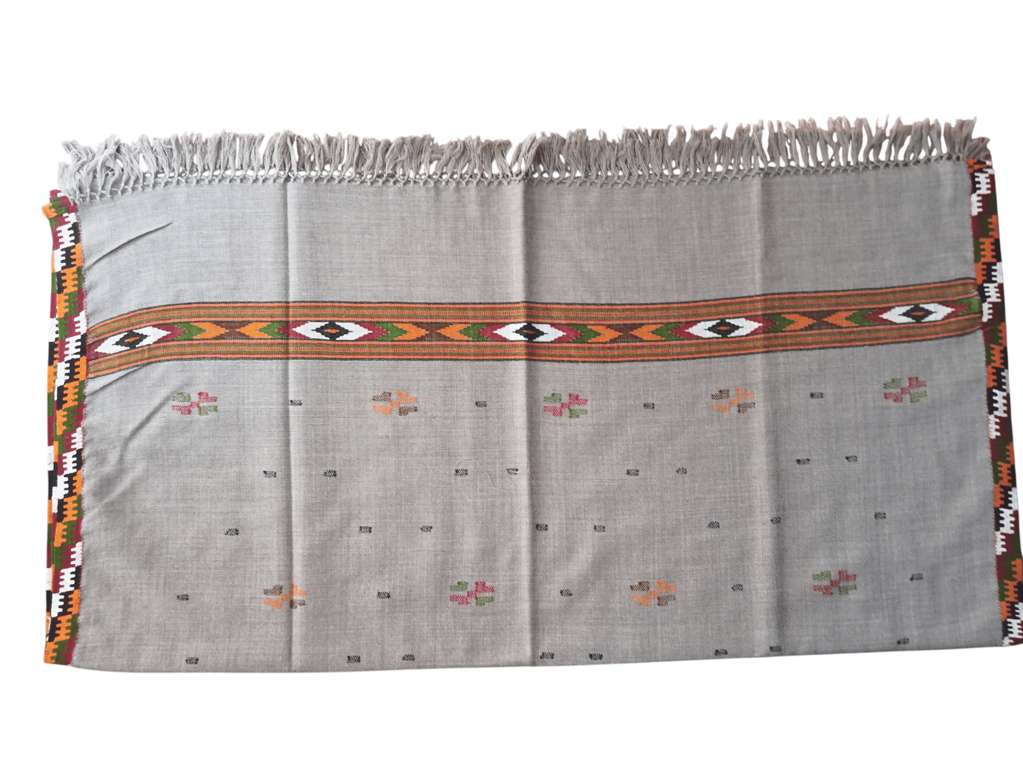 Handwoven Kullu Kingri Jala Merino Wool Shawl - Grey