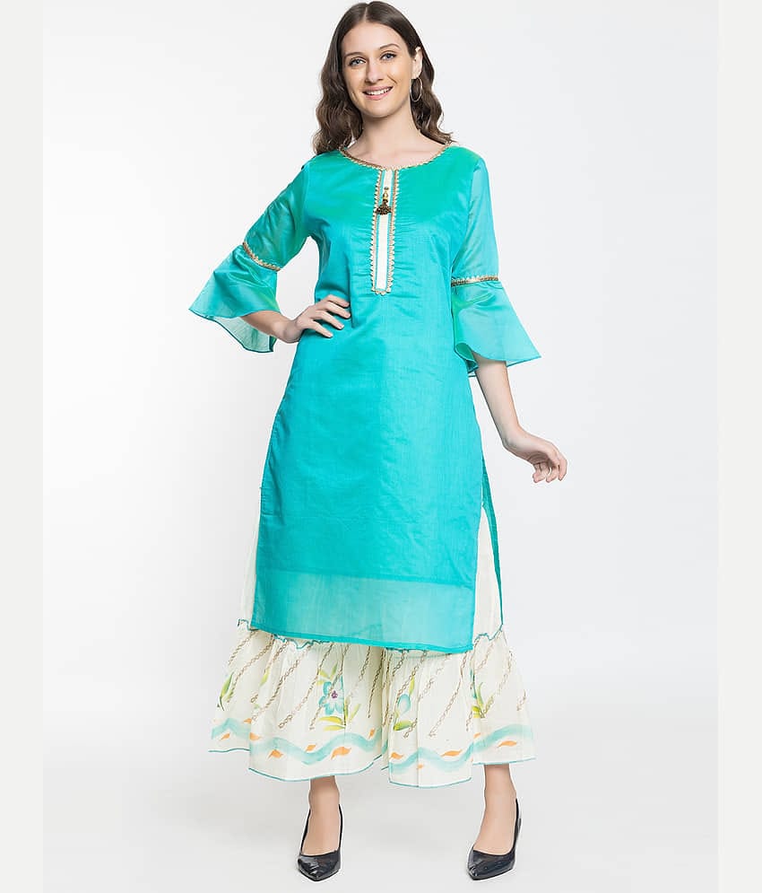 ELTHIA - Blue Silk Women's Straight Kurti ( Pack of 1 )