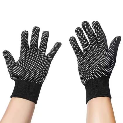 Sports DOTTED Cotton Gloves for Tennis Cricket Batting, Biking, one pair_ BLACK