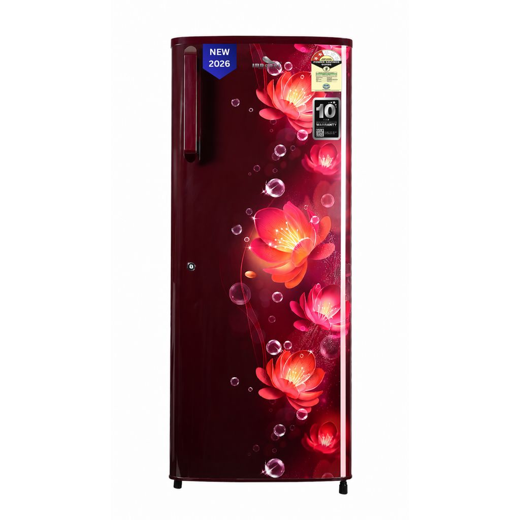 IDCREFSD190D3MFR (Model 2026): INDcool 190L Refrigerator Single Door 2 Star | Fridge Energy Saving Stylish Florared Finish | Direct Cool Single Door Refrigerator | Toughened Glass Shelves