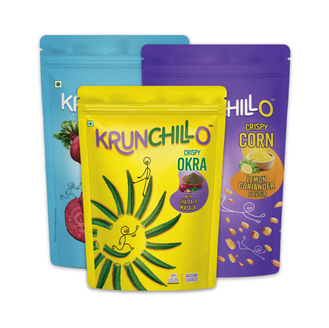 Krunchillo Beetroot Chips Chipotle, 50 gm + Crispy Corn Lemon Coriander, 60 gm + Crispy Okra, 50 gm - Pack of 3