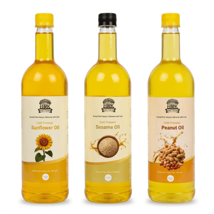 Healthy Cooking Oil Combo (Groundnut + Sunflower + Sesame Oil | 1L Each | Wood Pressed | HRK Farms)