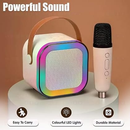 10W Mini Bluetooth Speaker K12 with Wireless Karaoke Mic, 8 Hours Playtime, RGB Lights, BT5.1, Type-C Charging