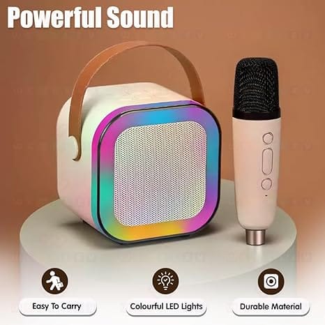 10W Mini Bluetooth Speaker K12 with Wireless Karaoke Mic, 8 Hours Playtime, RGB Lights, BT5.1, Type-C Charging