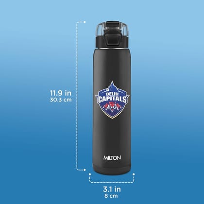 Milton Sports Steel Edge 900 | DC Official Drinkware Partner I Limited Edition Delhi Capitals Water Bottle | PU Insulated Sipper with Twin Lid | Designed for Cricket Lovers I 600 ml | Black