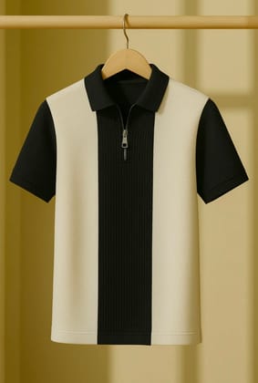 Men colourblock zip neck T-Shirt 