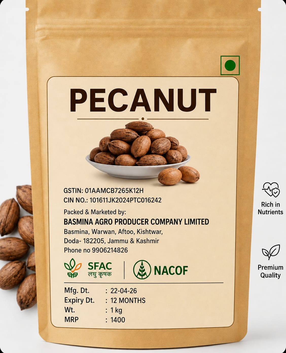 Basmina Premium Whole Pecanuts (1kg+1 kg)