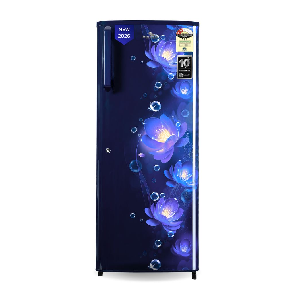 INDcool Aquaflora 190L Refrigerator Single Door 2 Star | Fridge Energy Saving Stylish Deep Blue Finish | Direct Cool Single Door Refrigerator | Technology Toughened