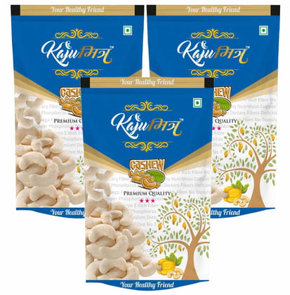 KajuMitra Cashew Nuts 600g (Pack of 3 x 200g) | W320 Grade 3 Star Kaju | Whole Cashews | Natural Dry Fruits