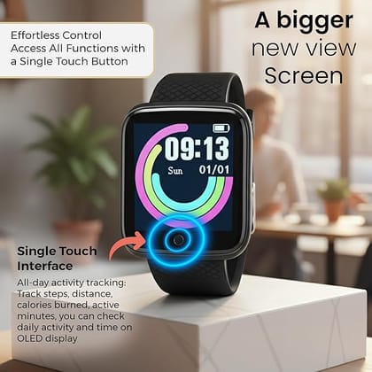 Bouncefit D20 Y68 Fitness Band Smart Watch for Men, Women, Boys, Girls, Kids – Single Touch Interface, Water Resistant, Workout Modes, Quick Charge Sports Smartwatch – Jet Black