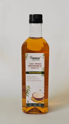 Ramnoor Pure Organic Cold Pressed White Sesame Oil 1L | Kachi Ghani Til Oil | Unrefined | Strong Aroma Cooking Oil