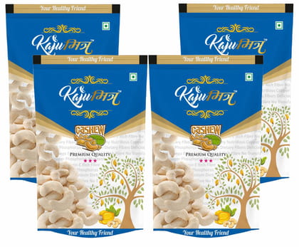 KajuMitra Cashew Nuts 800g (Pack of 4 x 200g) | W320 Grade 3 Star Kaju | Whole Cashews | 100% Natural Dry Fruits | Family Pack
